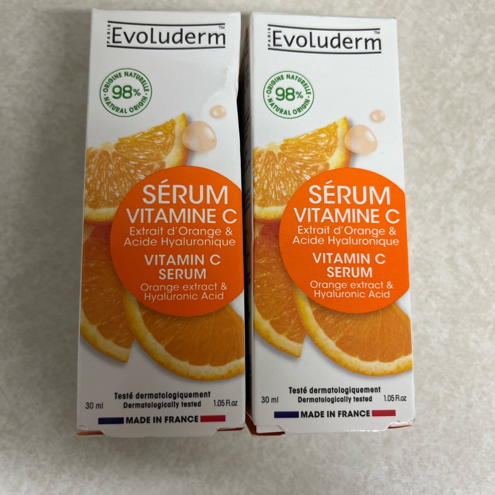 2 Evoluderm Vitamin C Serum Orange Extract Hyaluronic Acid 30 mL made in France